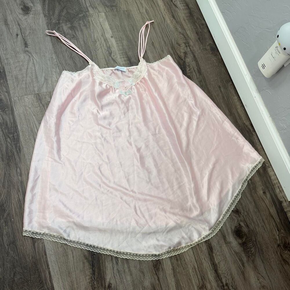 VTG 70s Lorraine Pink Lace Mini Slip Dress